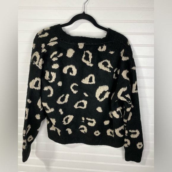 Topshop Black Leopard Print Cardigan/Sweater Large Women’s - Picture 2 of 4